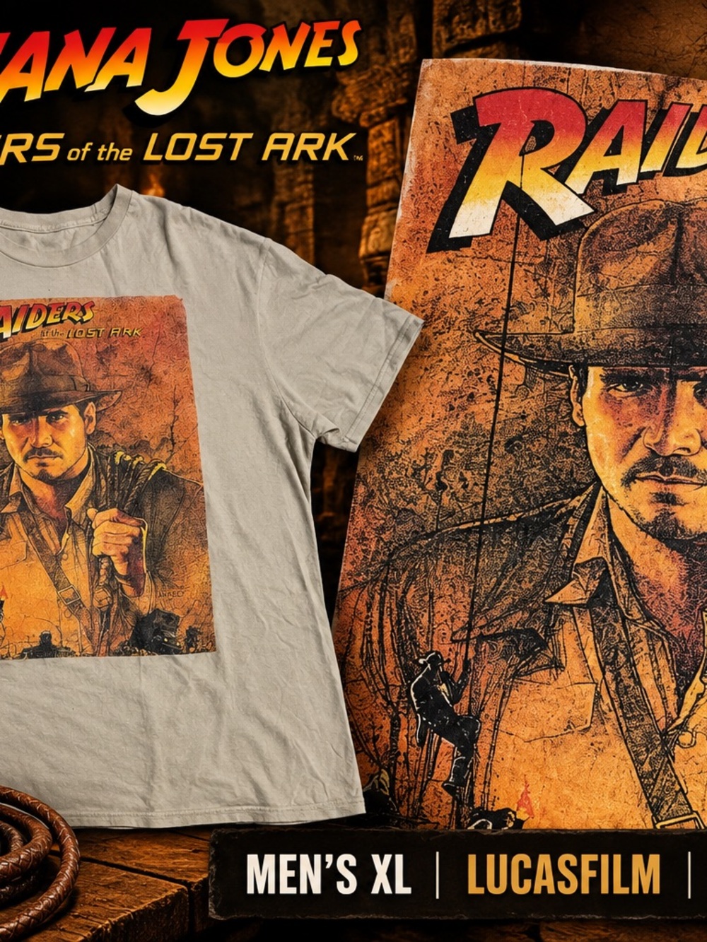 Indiana Jones Raiders Lost Ark T Shirt Mens XL Lucasfilm Retro Movie Graphic